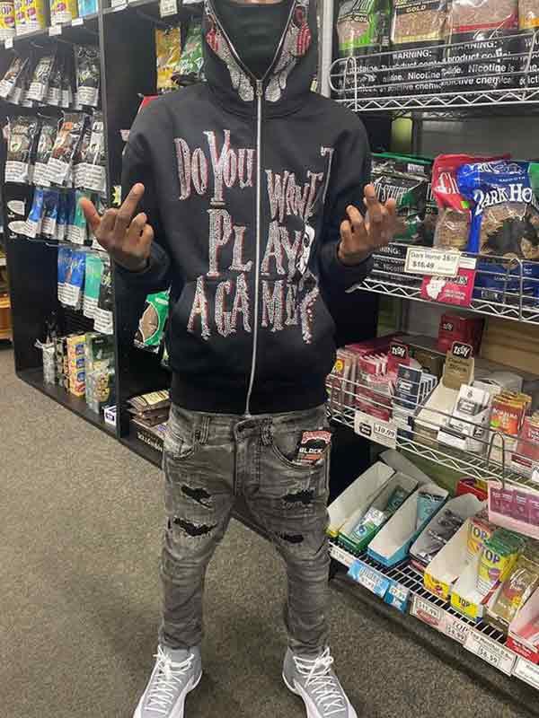 Men's Hip Pop Rhinestone Print Oversized Hoodie Product Image