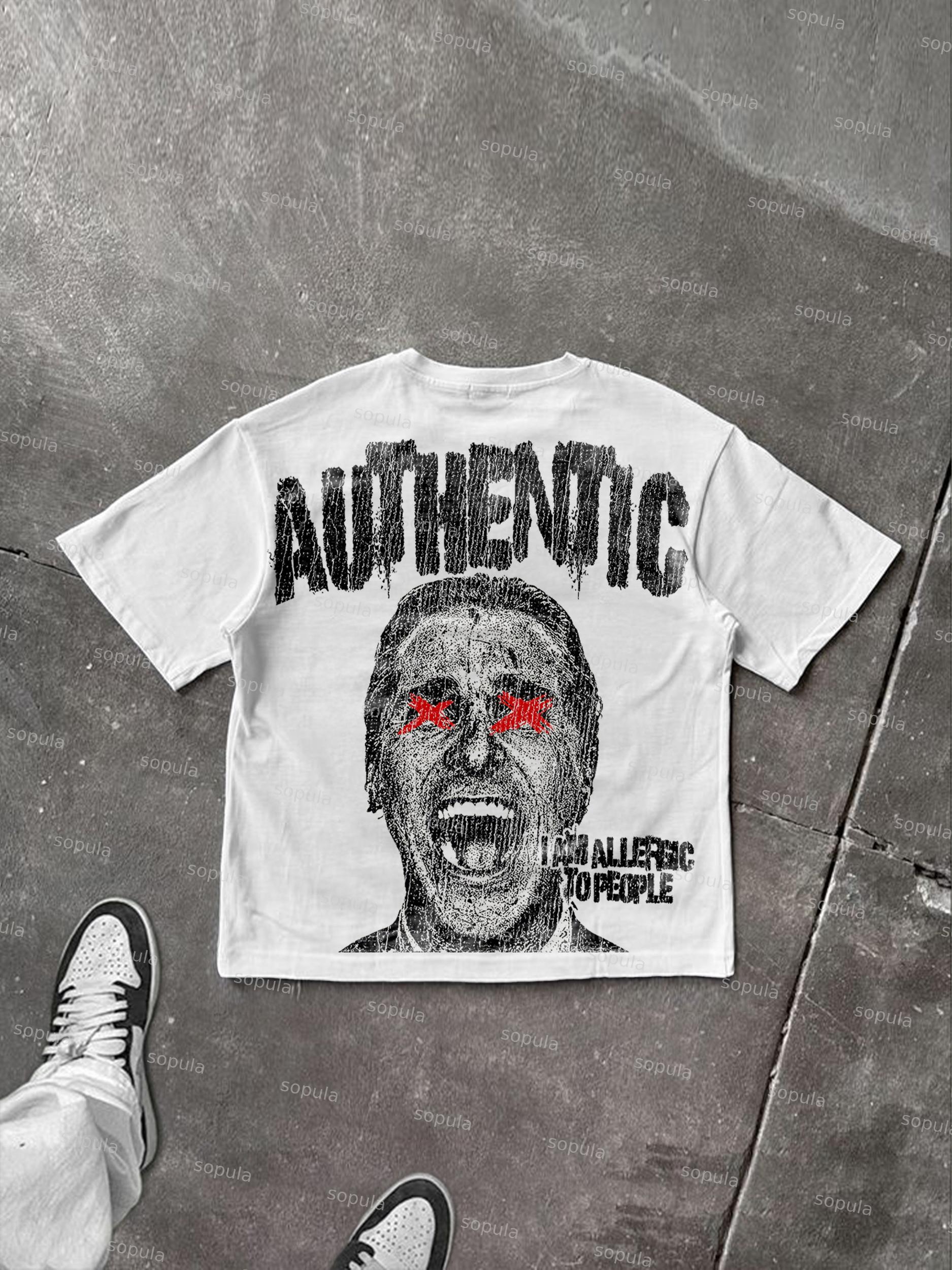 I Am Allergic To People Fun Portrait Print Cotton T-shirt Product Image