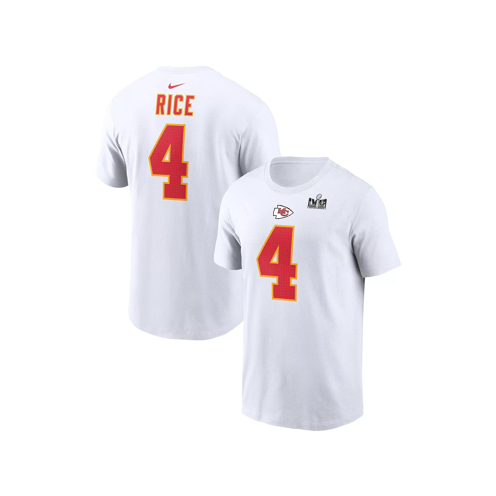 Men's Nike Rashee Rice White Kansas City Chiefs Super Bowl LVIII Patch Player Name & Number T-Shirt, Size: XL Product Image