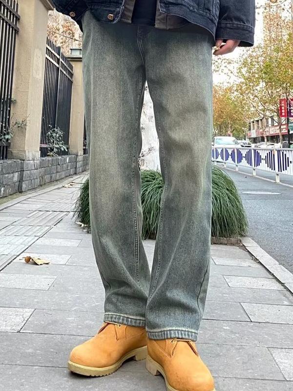 Men's Vintage Wash Denim Loose Jeans Product Image