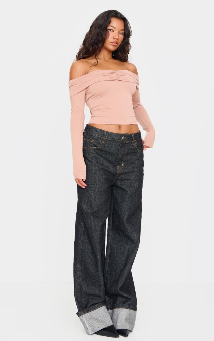 Stone Contour Jersey Ruched Foldover Bardot Crop Top Product Image