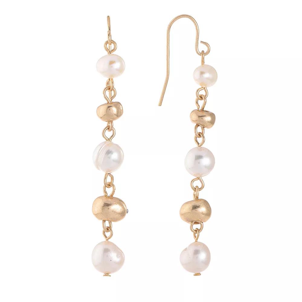 Bella Uno Worn Gold Bead & Freshwater Cultured Pearl Dangle Earrings, Women's, Gold Tone Product Image