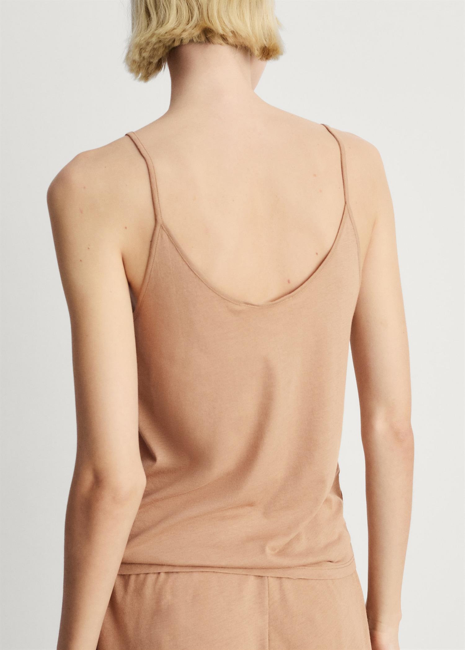 Cotton pajama top with lace contrast - Women | MANGO USA Product Image