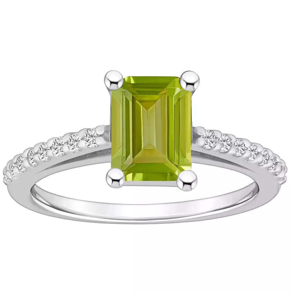 Alyson Layne 10k White Gold Emerald Cut Gemstone 1/5 Carat T.W. Diamond Ring, Women's, Size: 8, Peridot Product Image