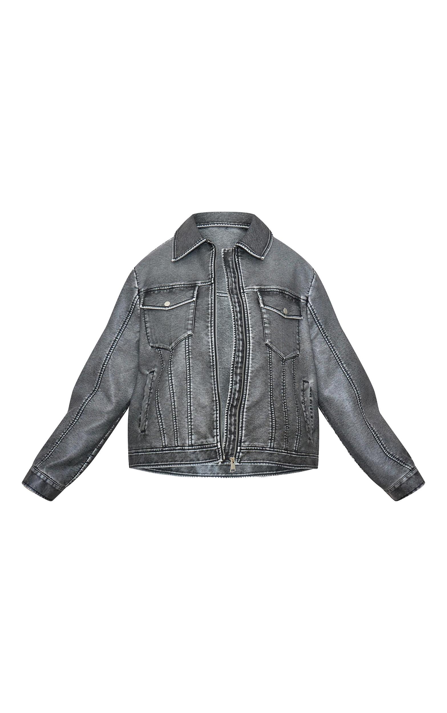 Plus Extreme Black Faux Leather Wash Pocket Detail Jacket Product Image