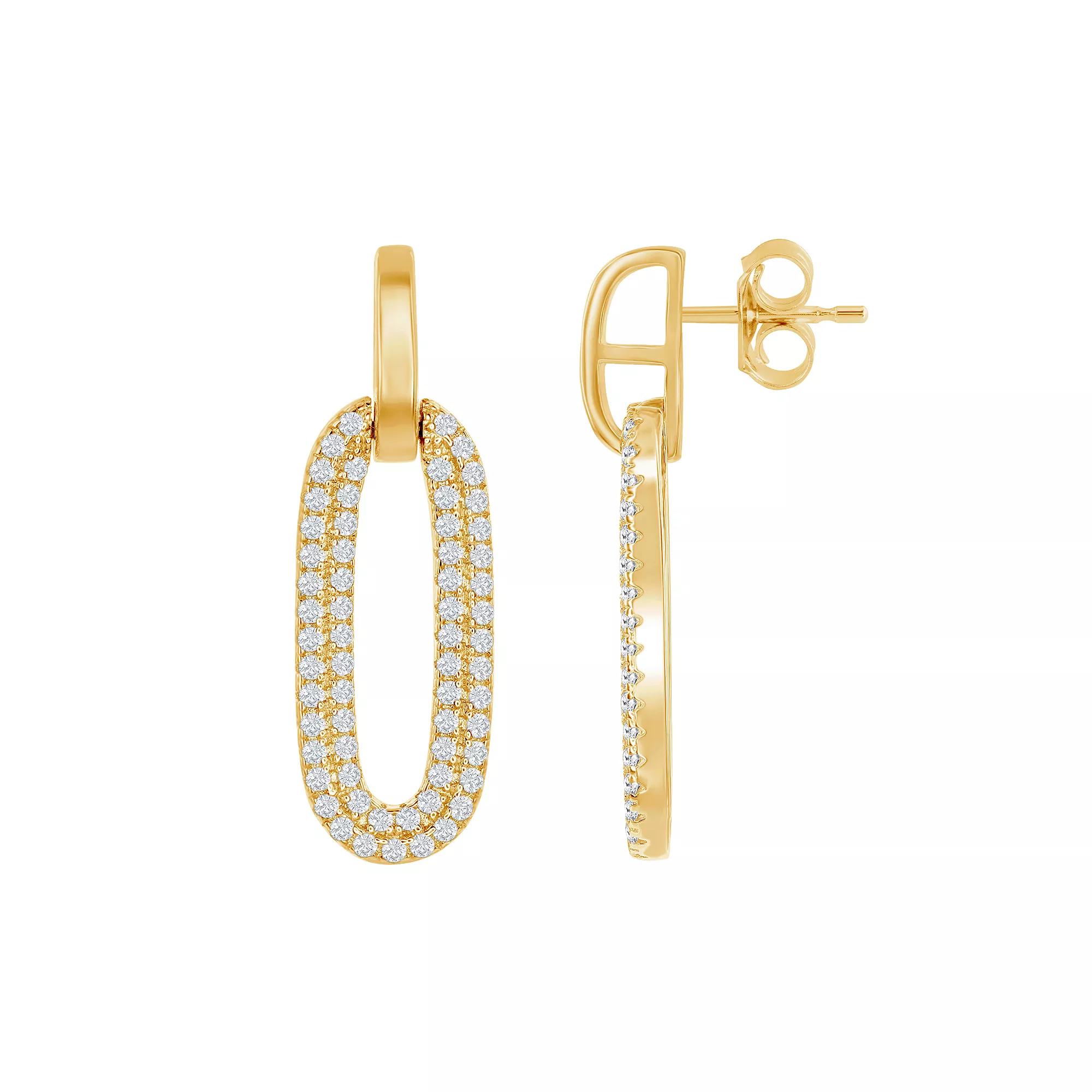 14k Gold Over Silver Cubic Zirconia Oval Door Knocker Earrings, Women's, Gold Tone Product Image