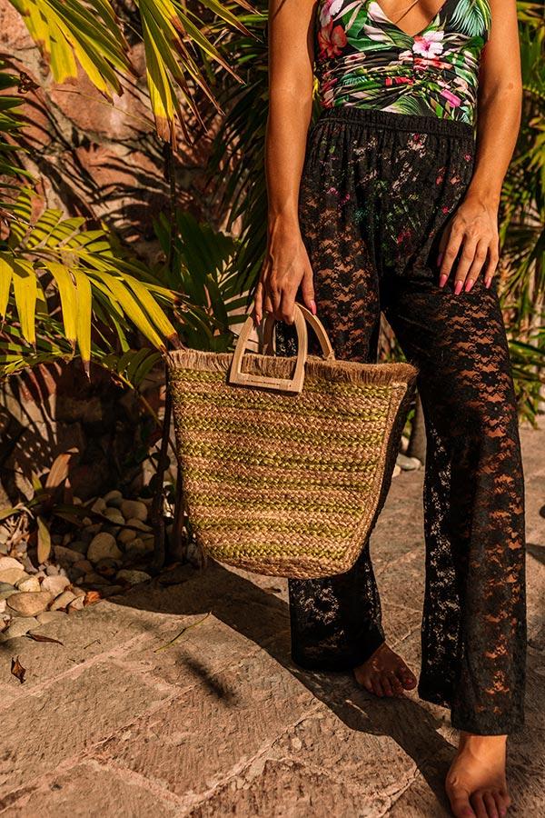 Dive Right In Woven Tote In Lime Punch Product Image