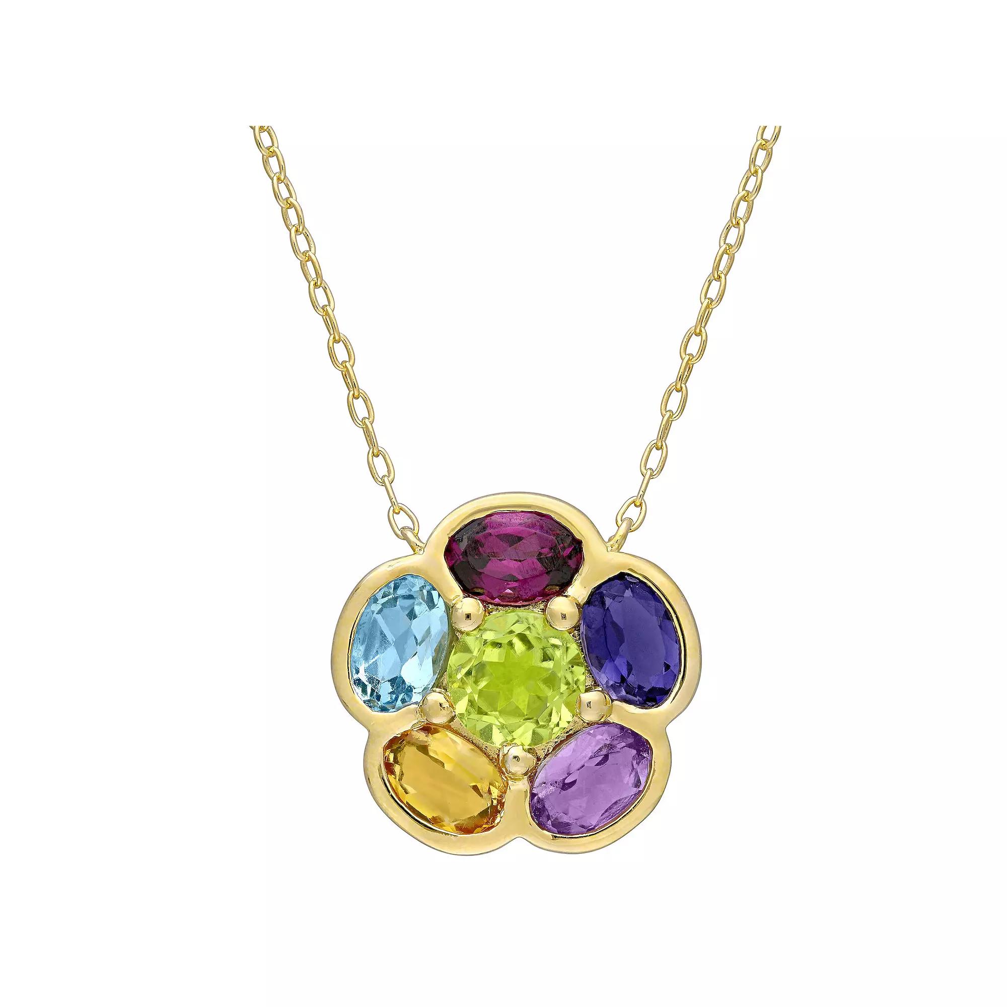 Stella Grace 18k Gold Over Silver Multi-Gemstone Floral Pendant Necklace, Women's, Size: 17", Gold Tone Product Image