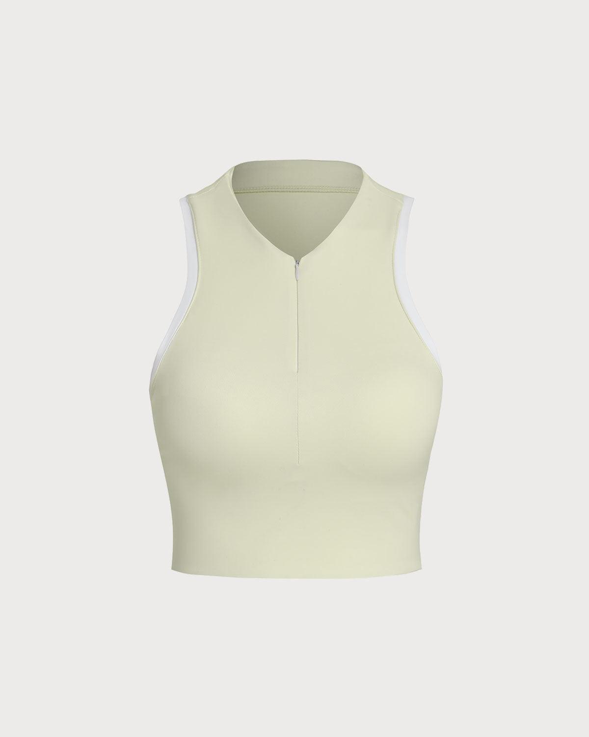 Apricot Round Neck Zipper Yoga Tank Top - Light Support Product Image