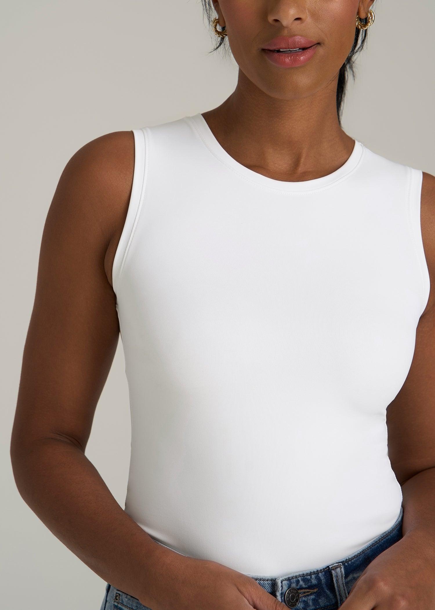 Sleeveless Crewneck Bodysuit for Tall Women in Bright White Female Product Image