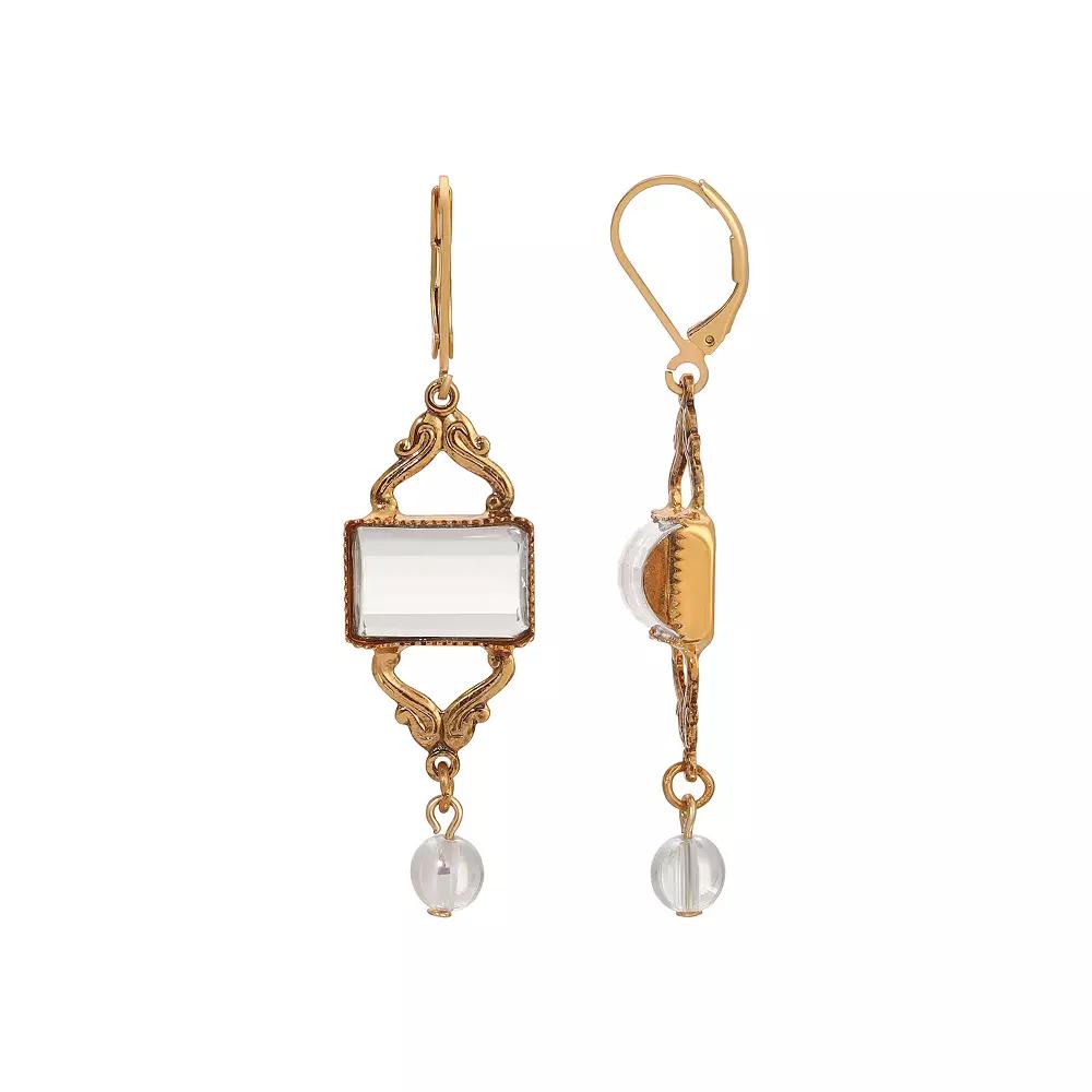 1928 Gold Tone Oval Clear Glass Stone Leverback Earrings, Womens, White Product Image