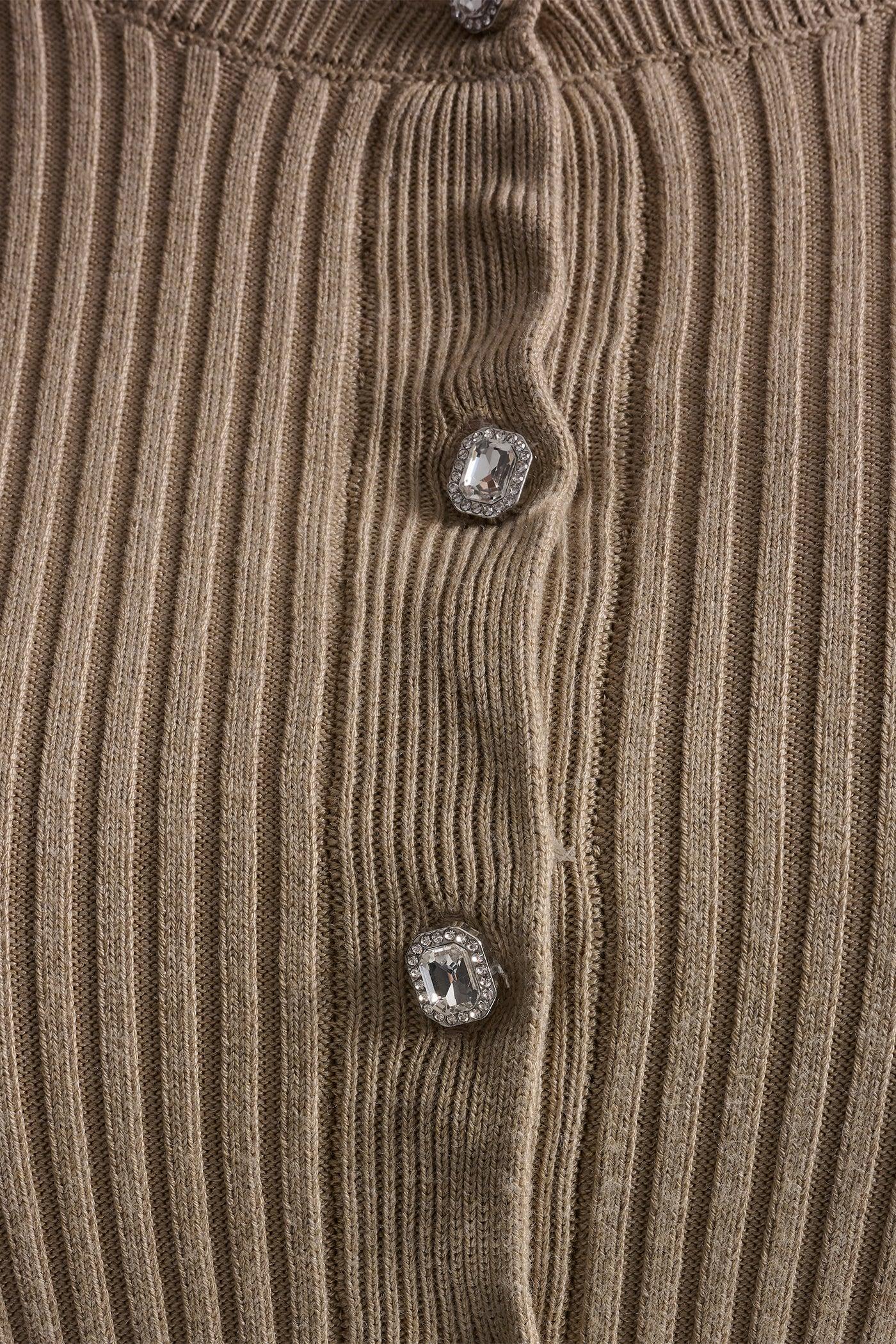 FLARE SLEEVE CARDIGAN WITH RHINESTONE BUTTON Product Image