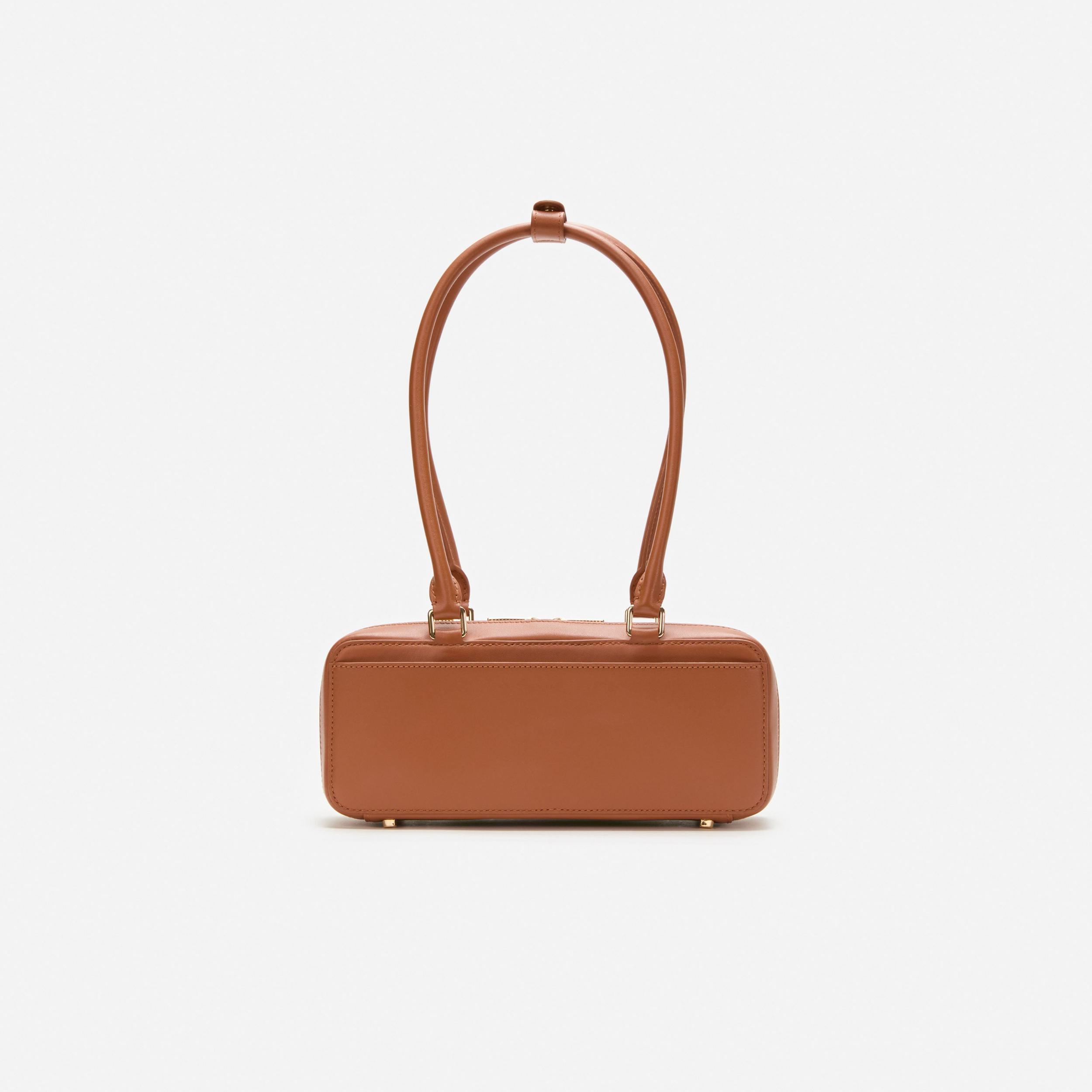 Tan Leather Baguette Shoulder Bag With Charm Product Image