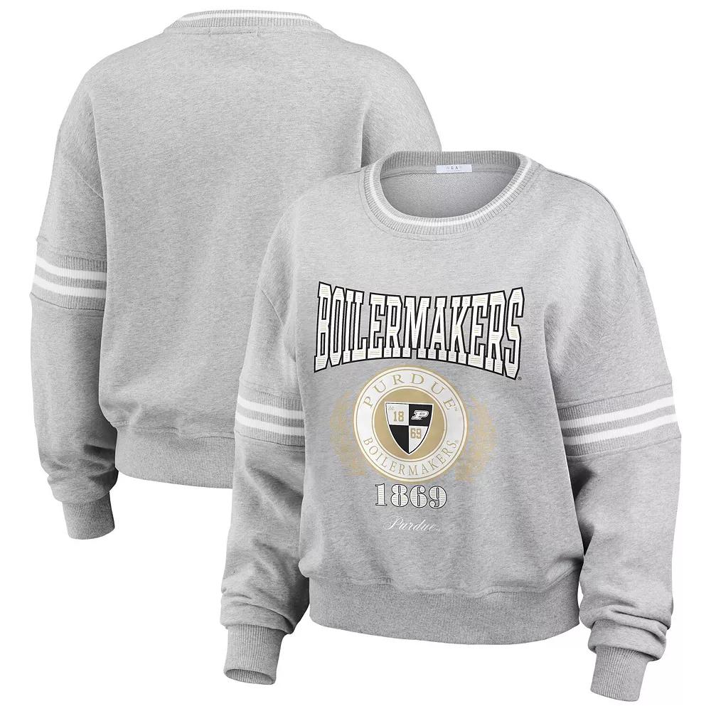 Women's WEAR by Erin Andrews Heather Gray Purdue Boilermakers Classic Stripe Pullover Sweater,  Product Image