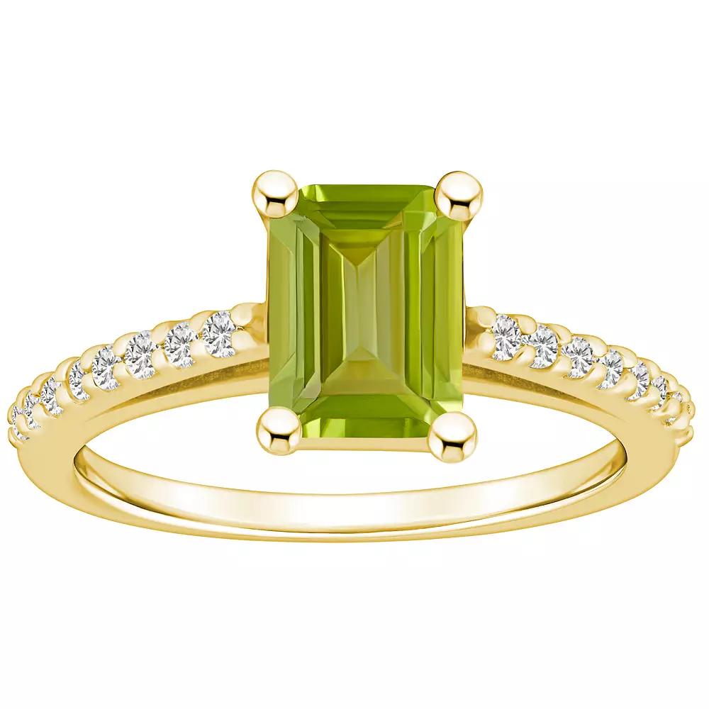 Alyson Layne 10k Gold Emerald Cut Gemstone 1/5 Carat T.W. Diamond Ring, Women's, Peridot Product Image