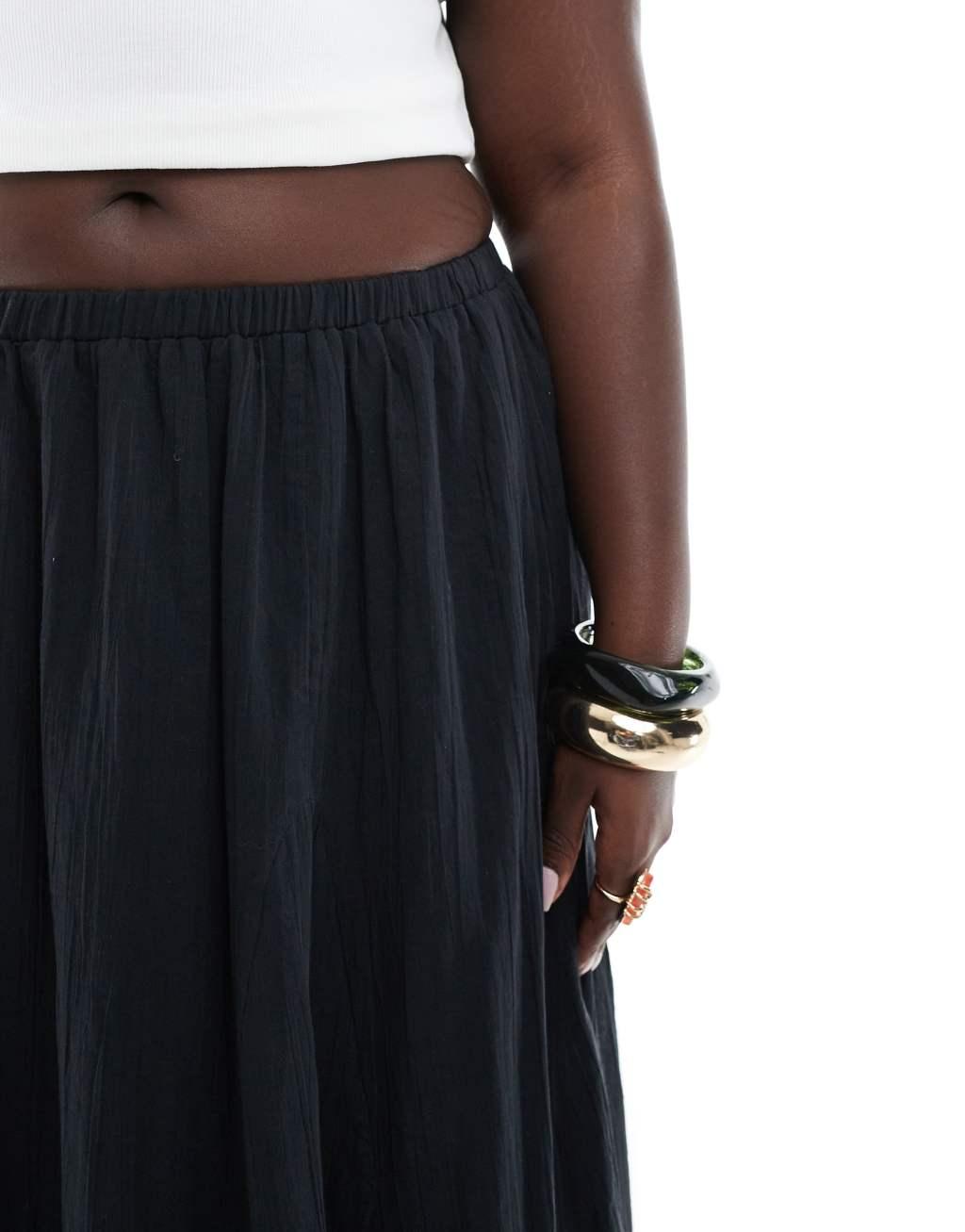 ASOS DESIGN Curve cotton godet maxi skirt in black Product Image