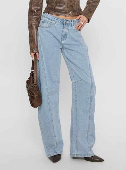 Lost Track Mid Rise Barrel Leg Jeans Ice Wash Product Image