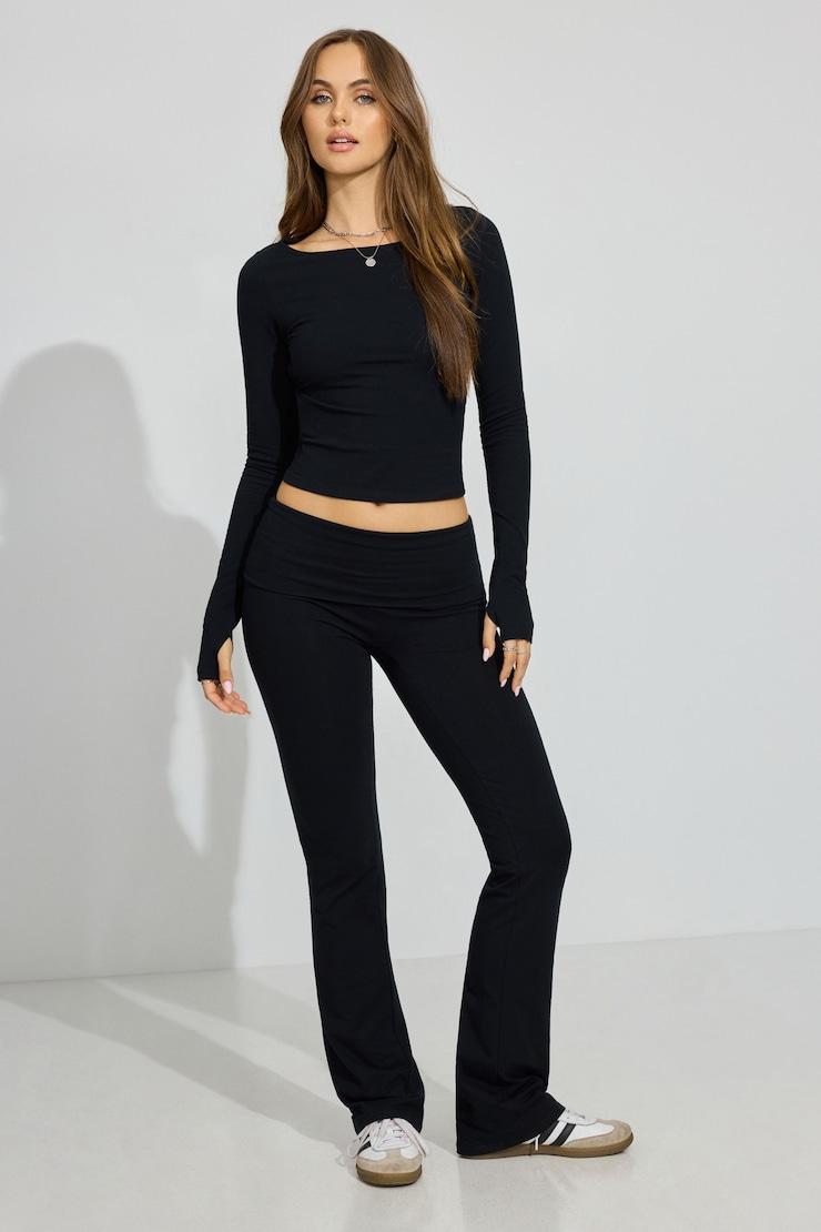 Soft Cotton Fold Over Flare Pants Product Image