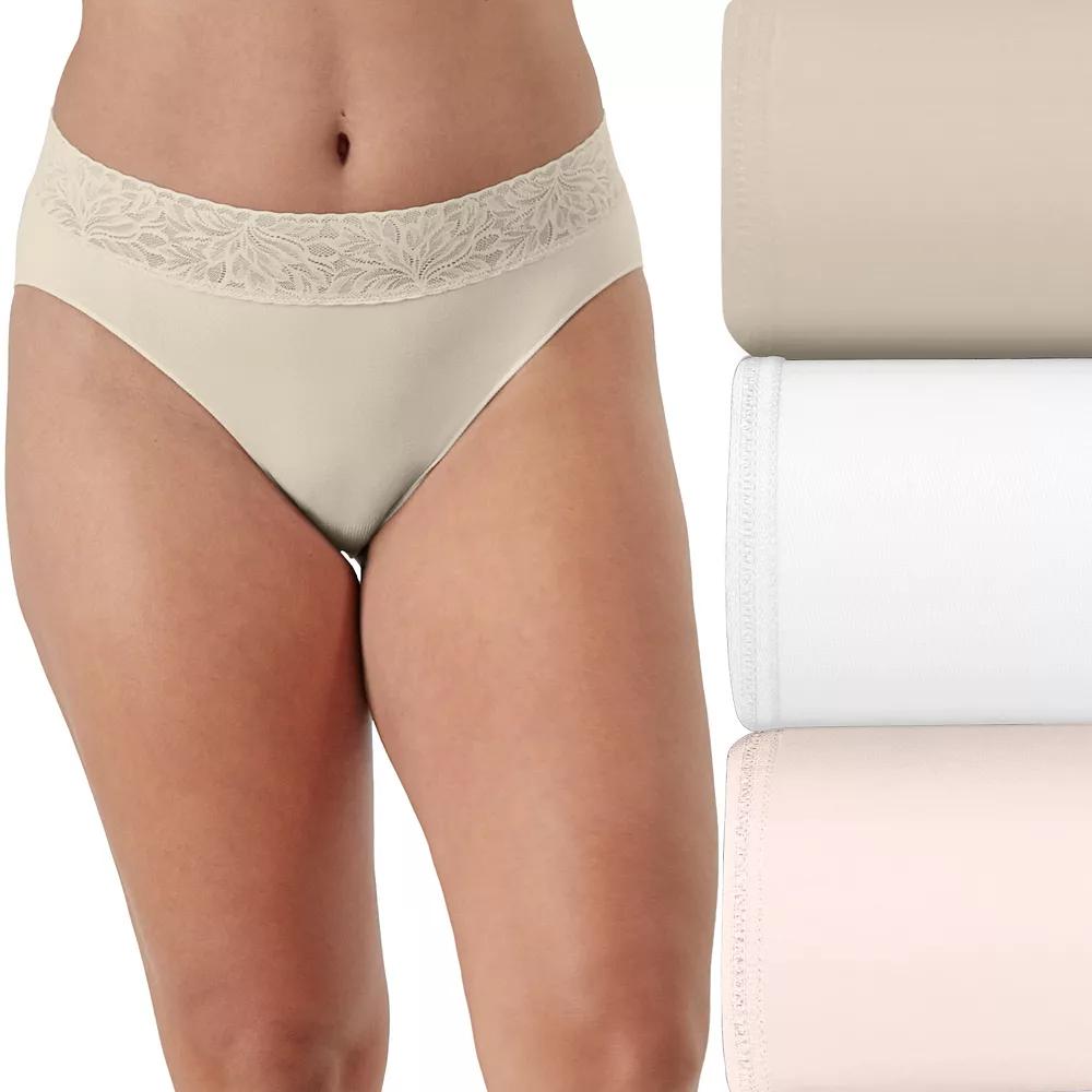 Bali 3-Pack Modern Seamless Lace Trim Hi Cut Underwear DFMLB3, Women's,  Product Image