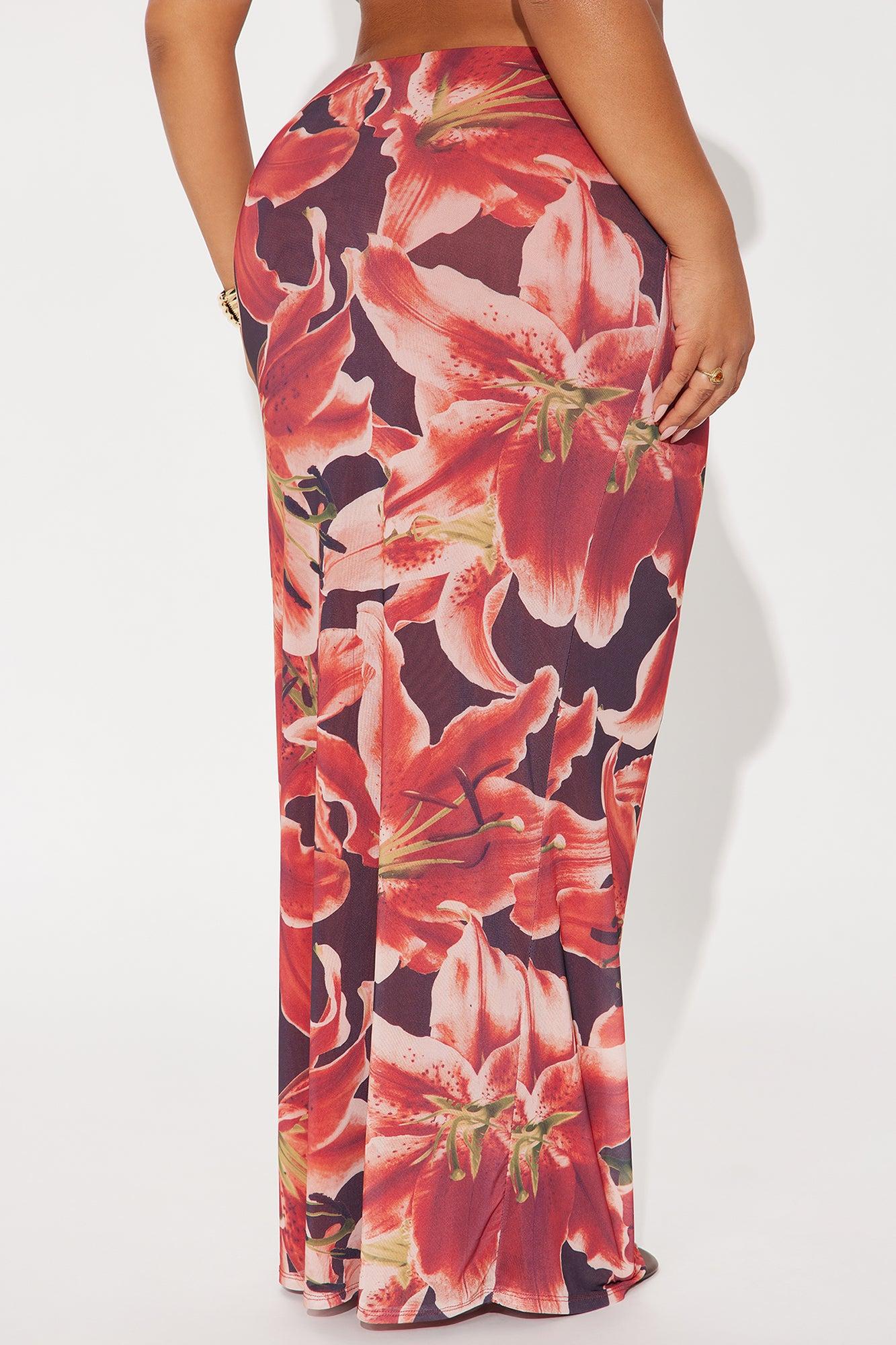 Late Nights In Santorini Floral Mesh Maxi Skirt - Orange/combo Female Product Image