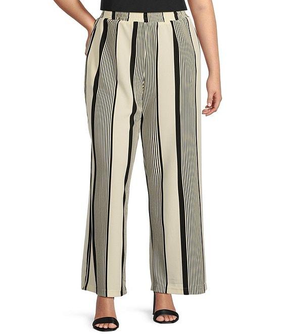 Skies Are Blue Plus High Rise Variegated Stripe Wide Leg Knit Coorinating Pants Product Image