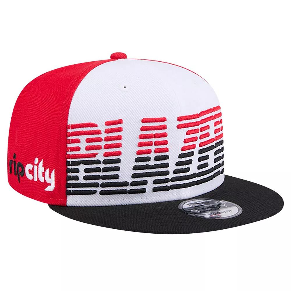 Men's New Era White/Black Portland Trail Blazers Throwback Gradient Tech Font 9FIFTY Snapback Hat Product Image