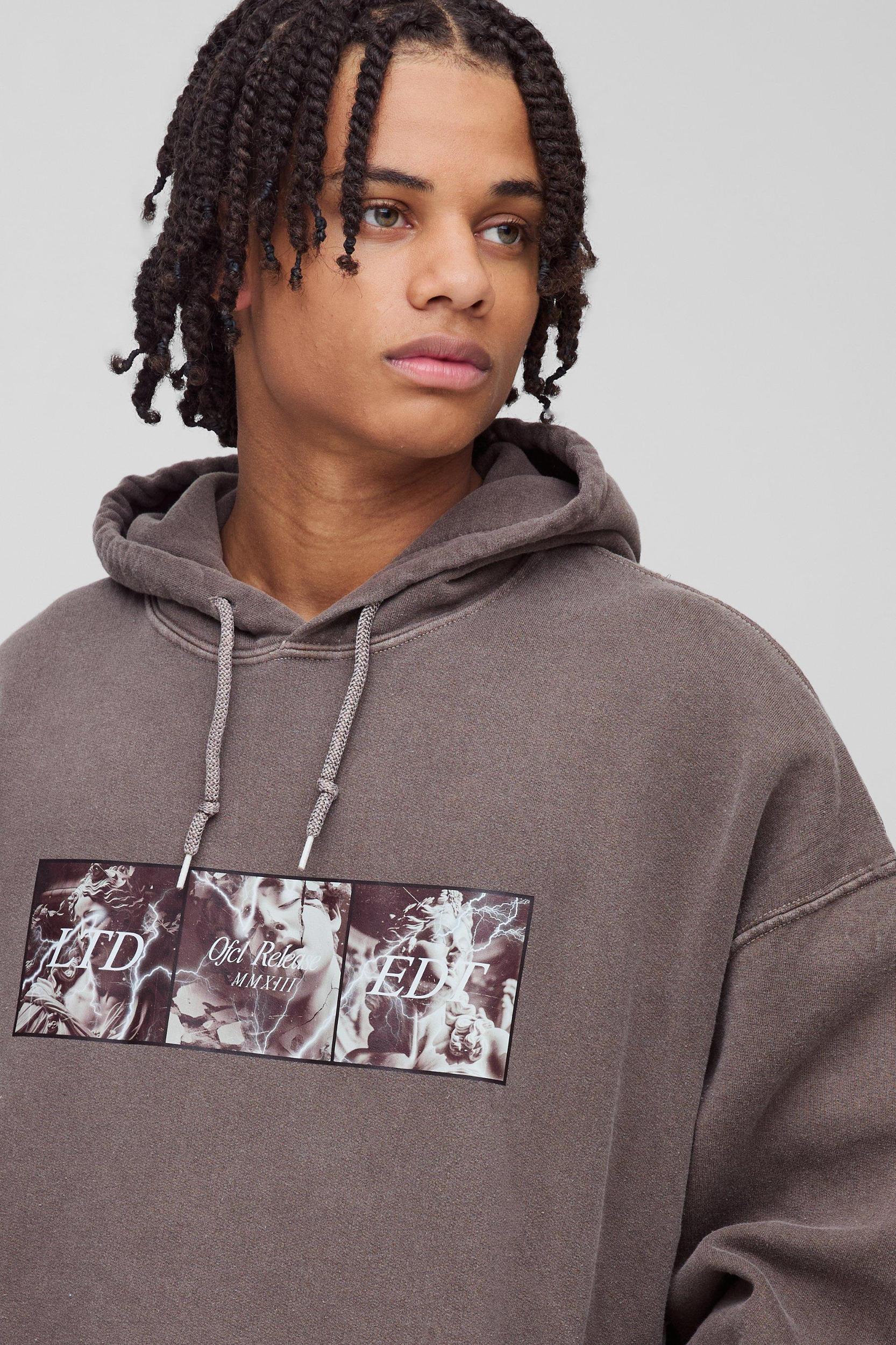 Oversized Renaissance Box Graphic Washed Hoodie | boohooMAN USA Product Image