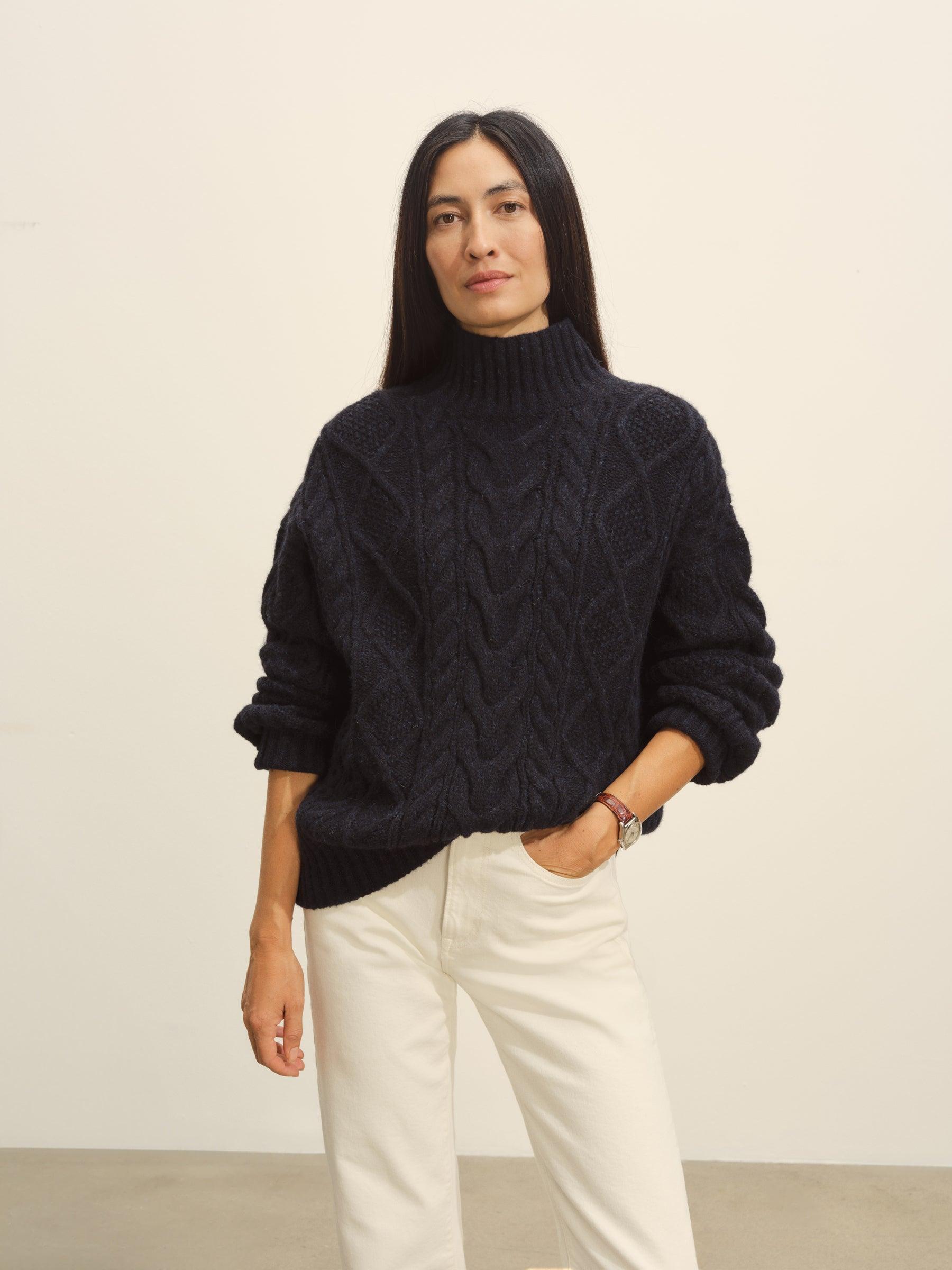 Dark Navy Highland Alpaca Cable Turtleneck Product Image