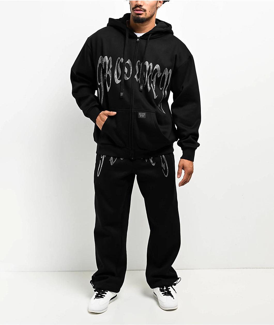 FB County Rhinestone Black Zip Hoodie Product Image