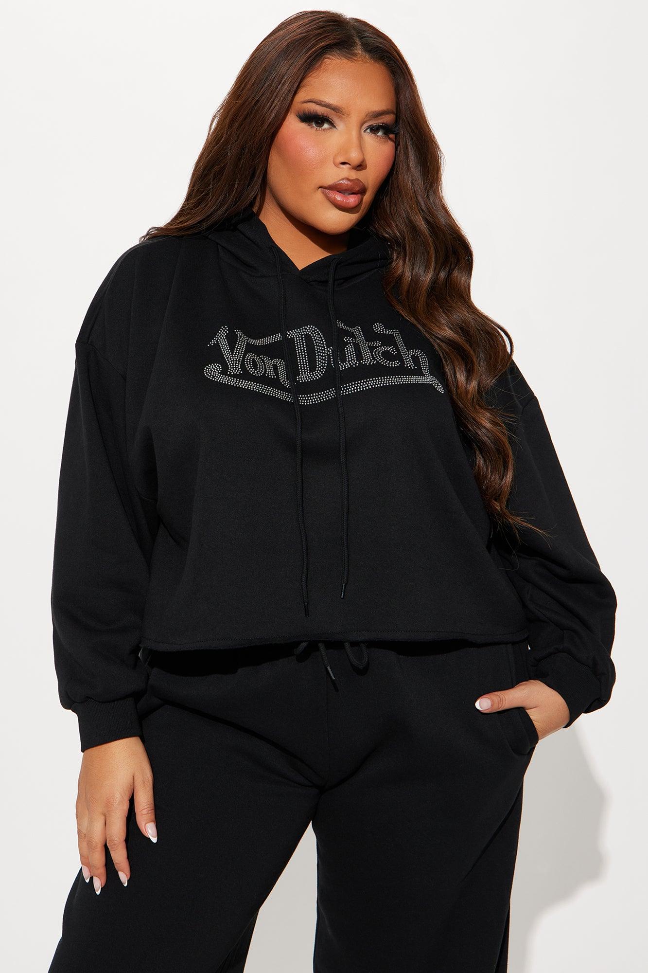 Von Dutch Rhinestone Cropped Hoodie - Black Product Image