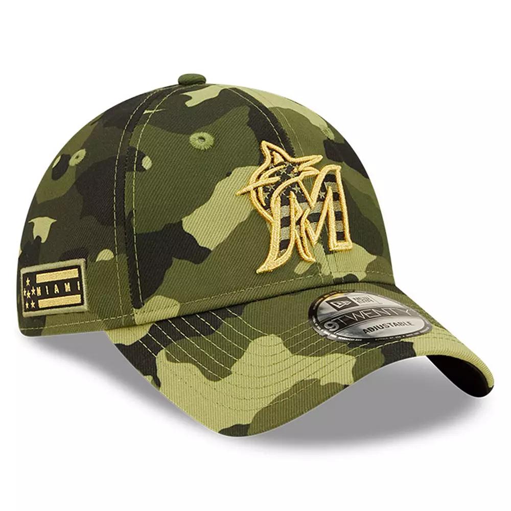 Men's New Era Camo Miami Marlins 2022 Armed Forces Day 9TWENTY Adjustable Hat, Green Product Image