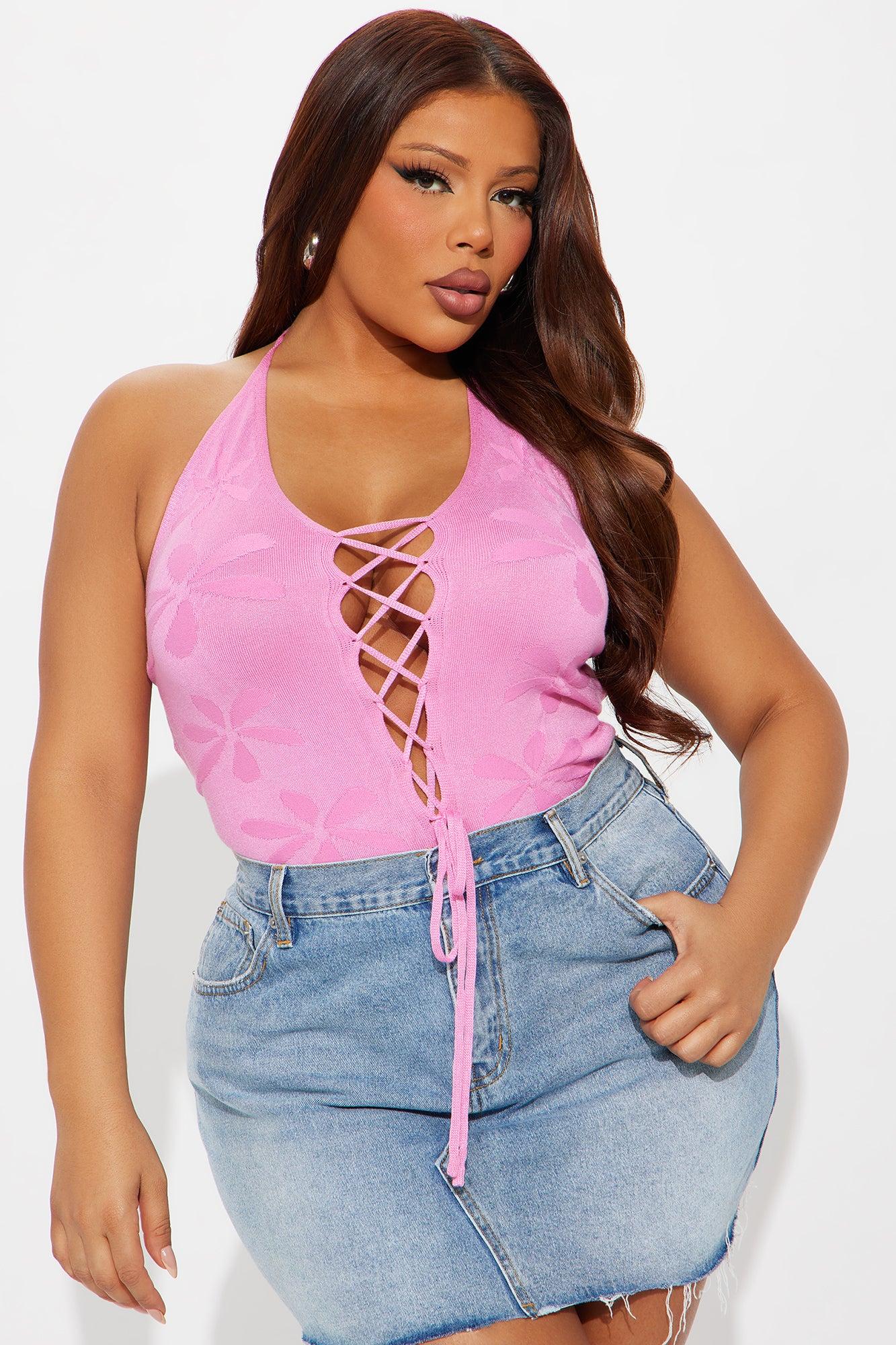 Solo Traveler Lace Up Halter Bodysuit - Pink Female Product Image