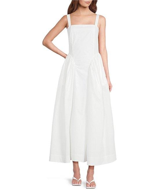 A Loves A Woven Square Neck Sleeveless Straps Drop Waist Smocked Backing Ruched Sides A-Line Maxi Dress Product Image