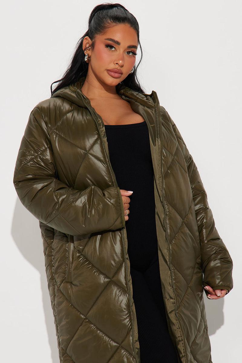 Everyday Swag Long Puffer - Olive Female Product Image