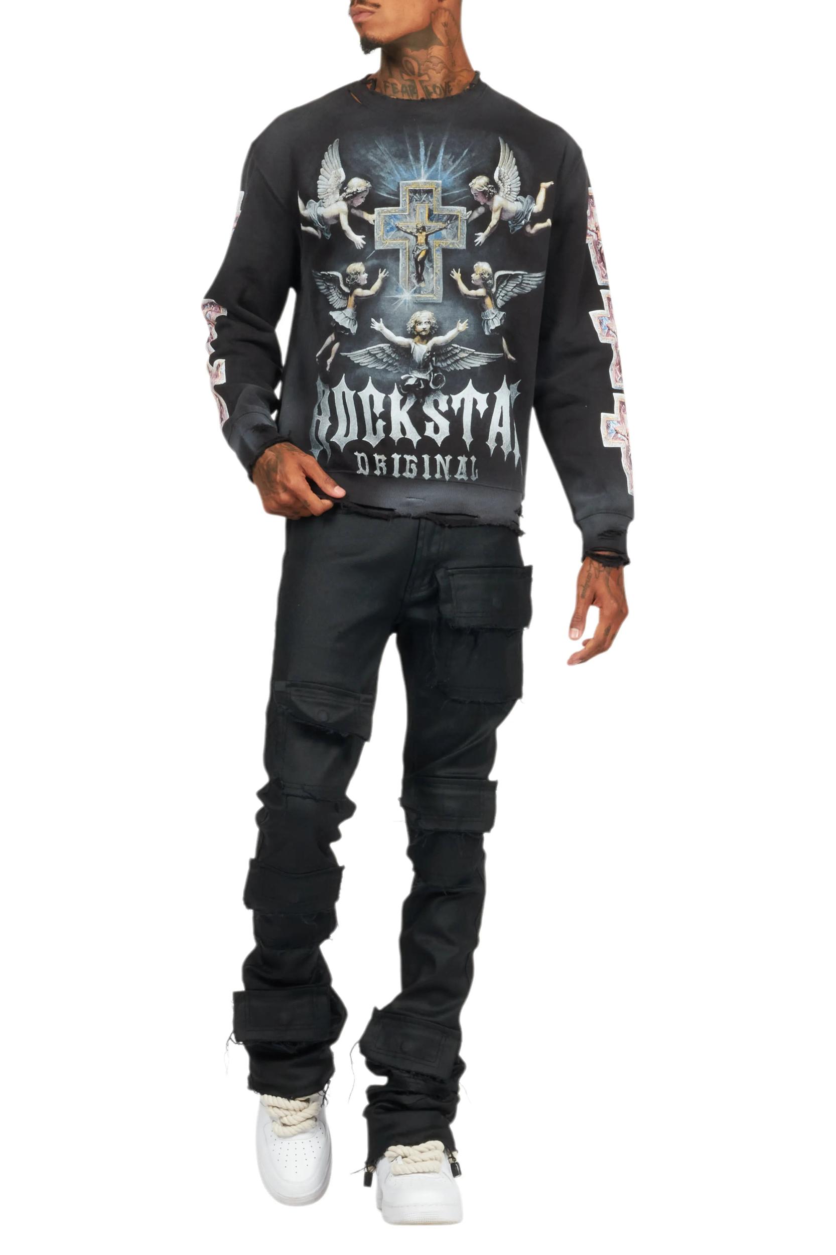 Petrus Black Coated Super Stacked Flare Jean Male Product Image