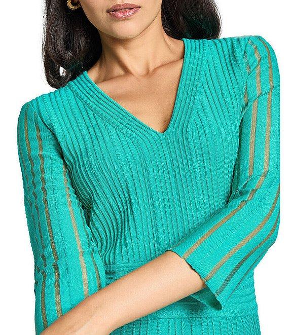 Ming Wang Soft Textured Knit V-Neck Bracelet Sleeve Midi Dress Product Image