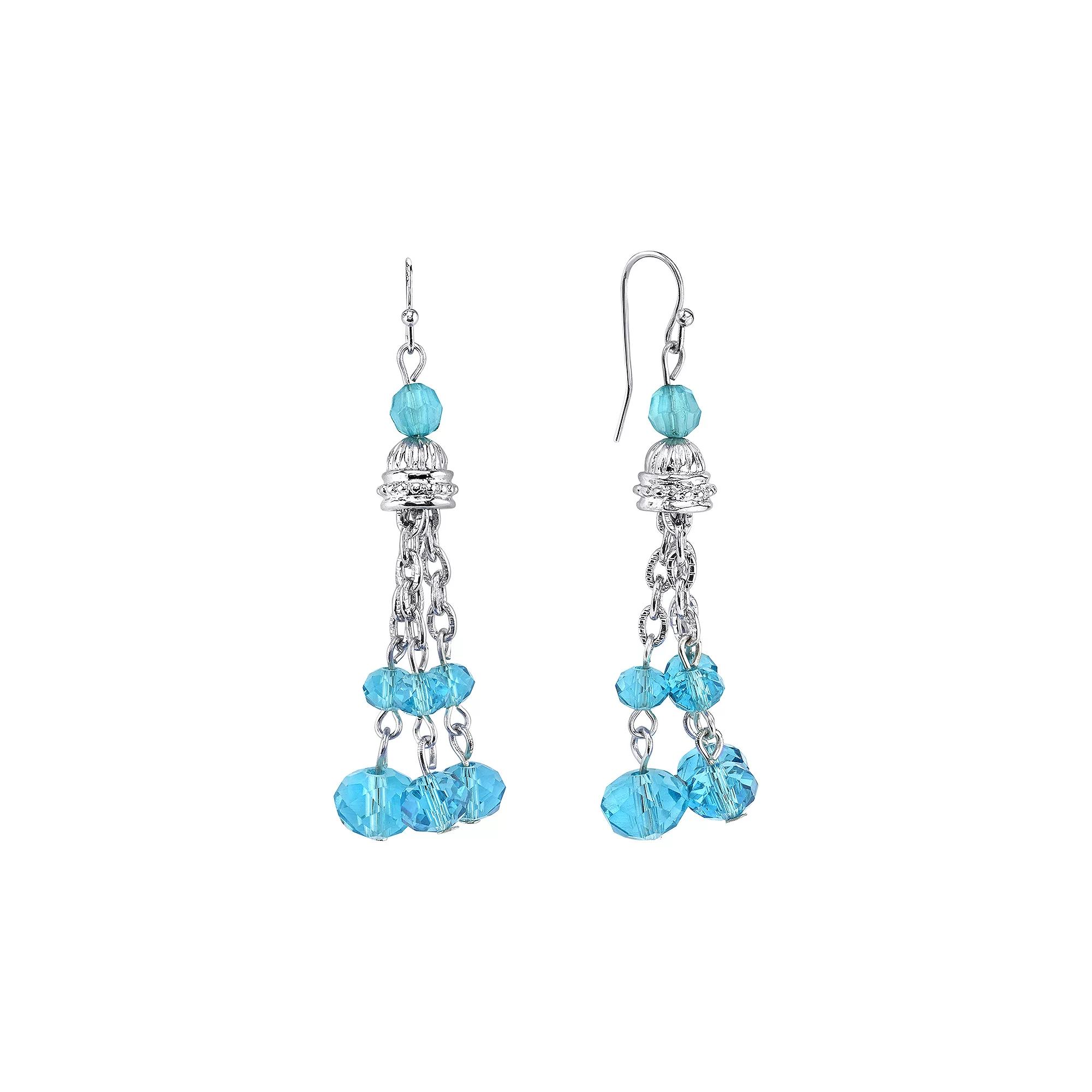 1928 Silver Tone Aqua Crystal Tassel Drop Earrings, Womens, Blue Product Image