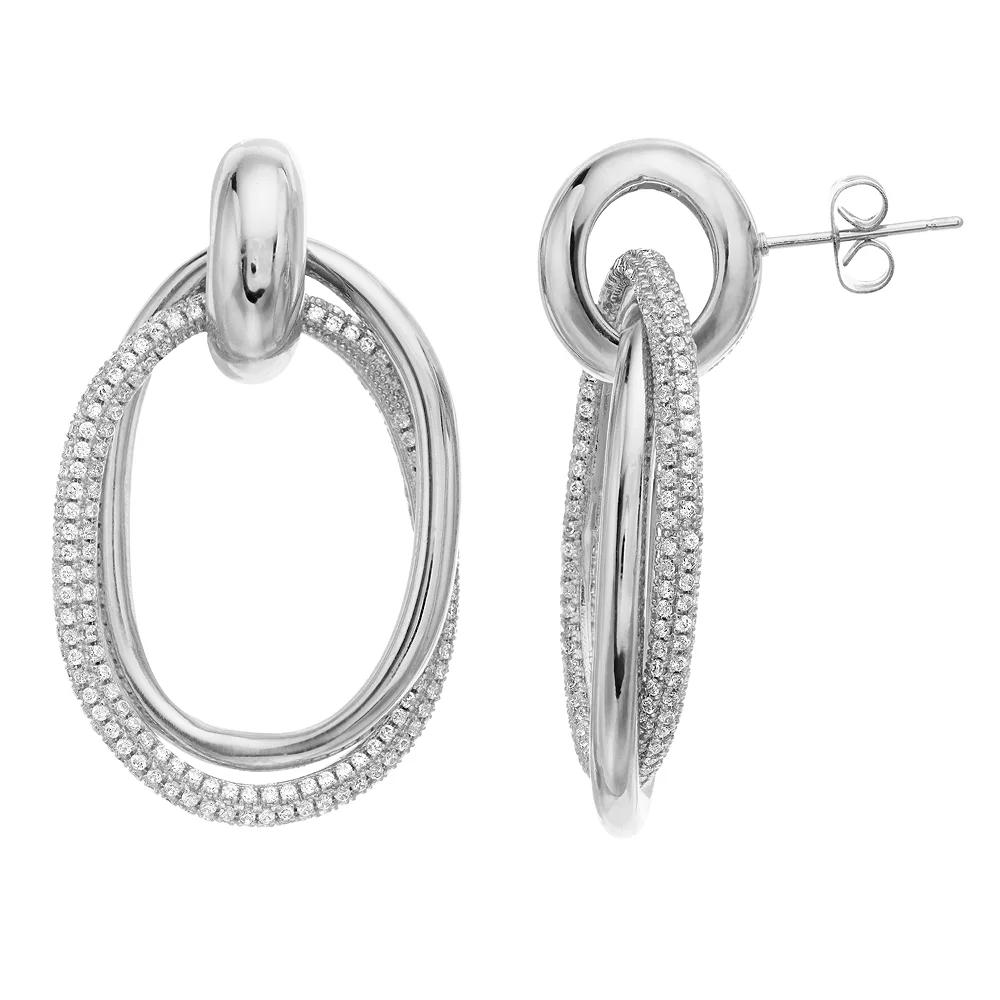 Sterling Silver Cubic Zirconia Hoop Drop Earrings, Womens Product Image