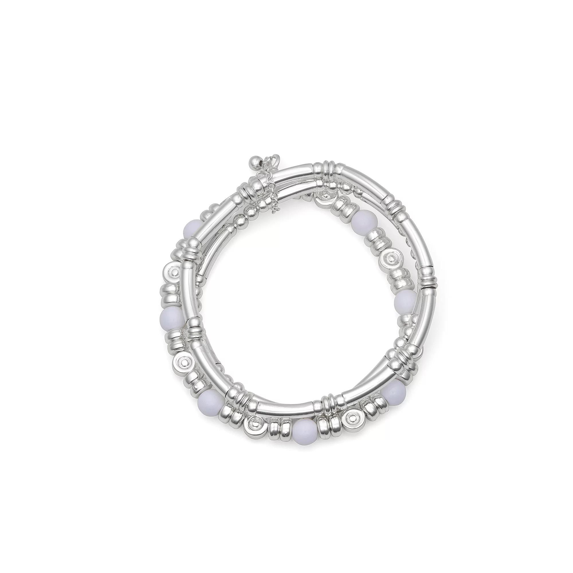 Napier Silver Tone White Stone Triple Layered Bracelet, Women's Product Image