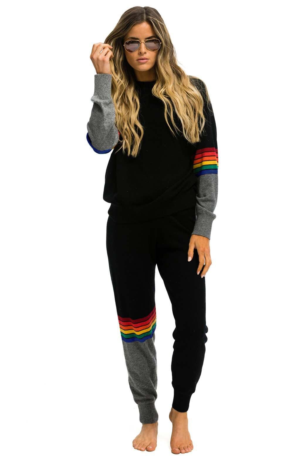 RAINBOW STRIPE CASHMERE LIGHT SWEATER PANT	- BLACK // CHARCOAL Product Image