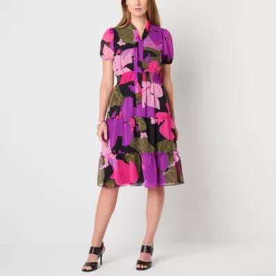 Liz Claiborne Womens Short Sleeve Midi A-Line Dress Product Image
