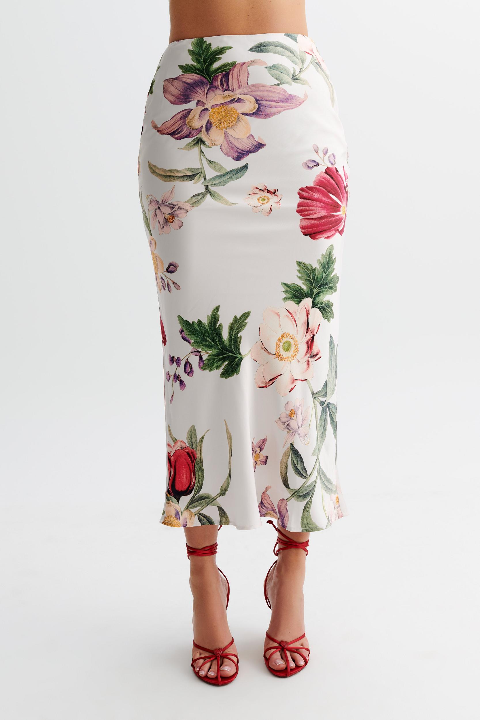 Viviana Satin Midi Skirt - Bella Rosa Print Product Image