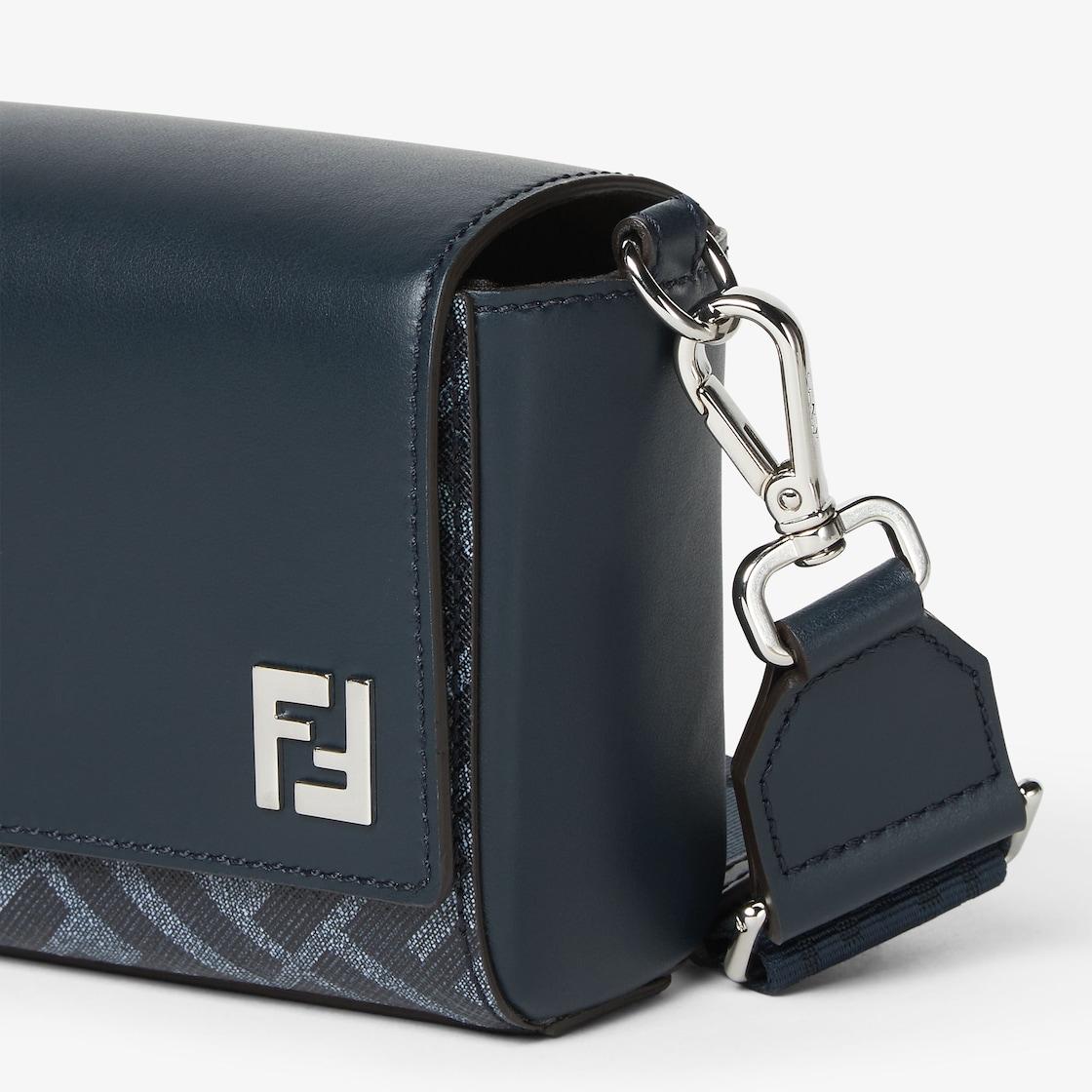 FF Squared Compact BagDark blue leather and blue FF canvas bag Product Image