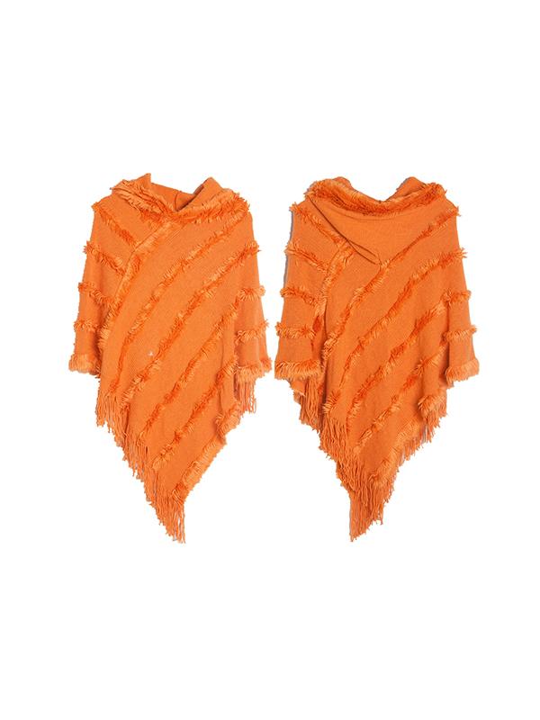 Hooded Keep Warm Solid Color Tasseled Cape Shawl&Cloak Product Image