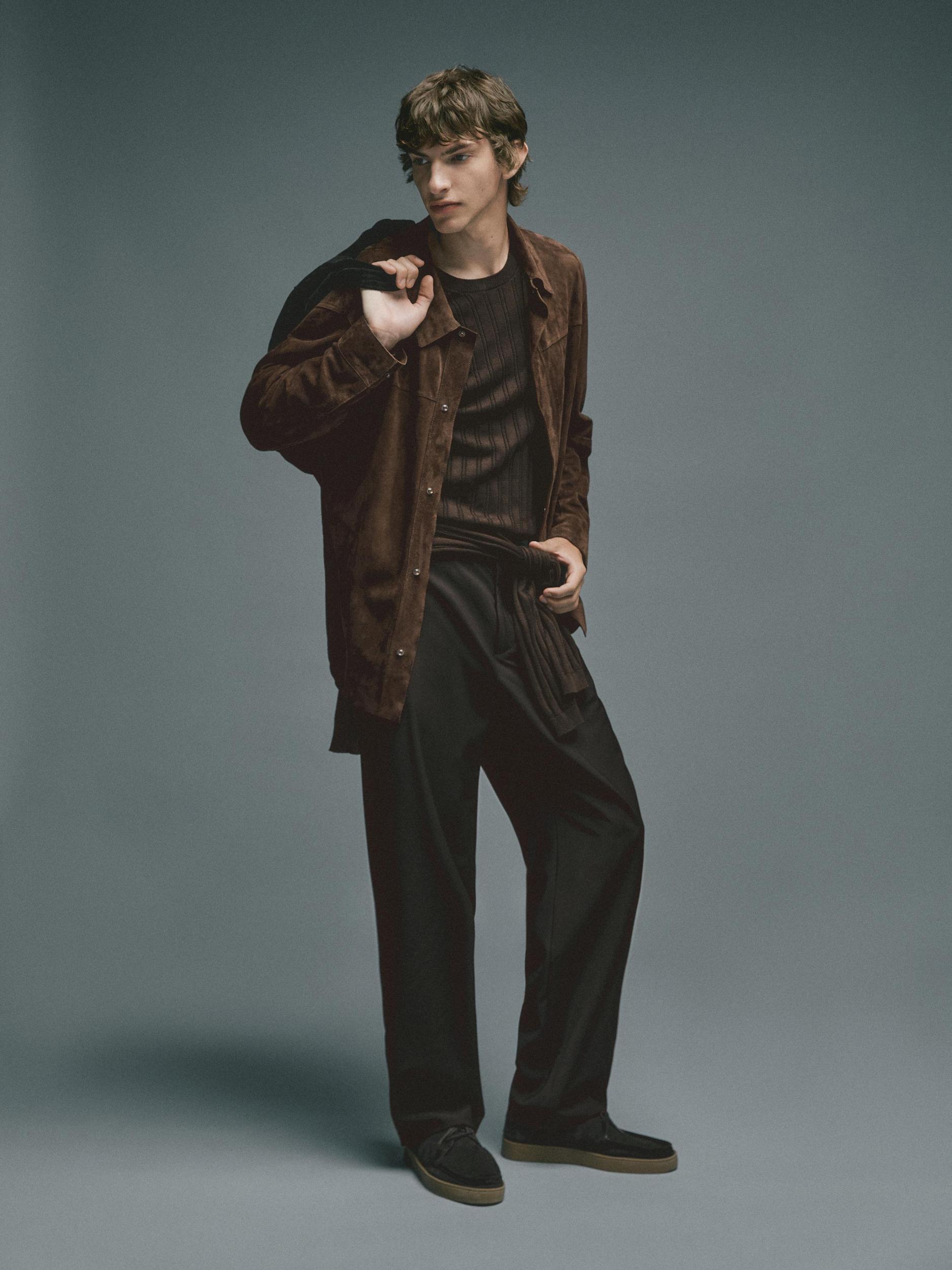 Lightweight suede leather overshirt Product Image