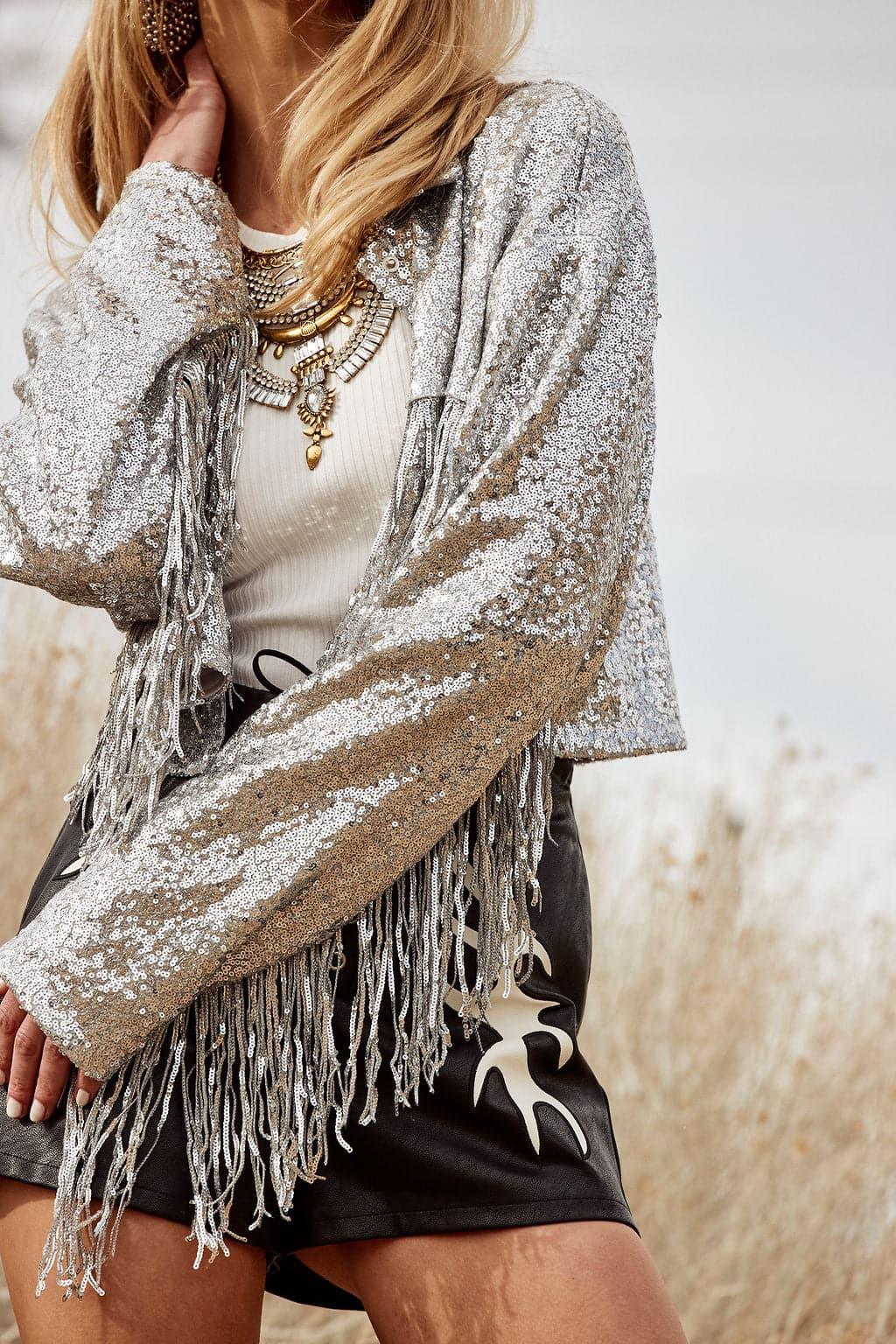 Star Crossed Sequin Fringe Jacket Product Image