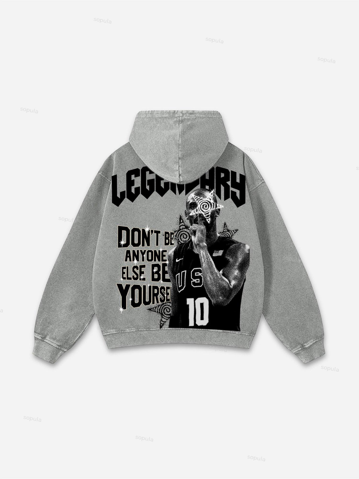 Vintage Pattern Print Acid Washed Oversized Hoodie Product Image