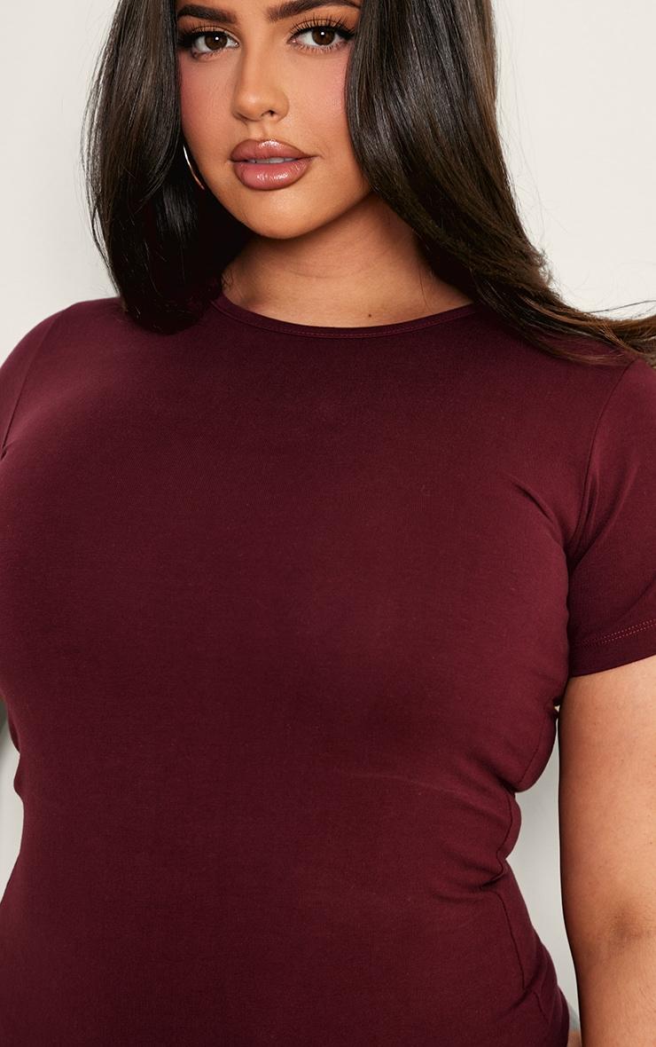 Plus Burgundy Premium Cotton Cap Sleeve Fitted Bodysuit Product Image