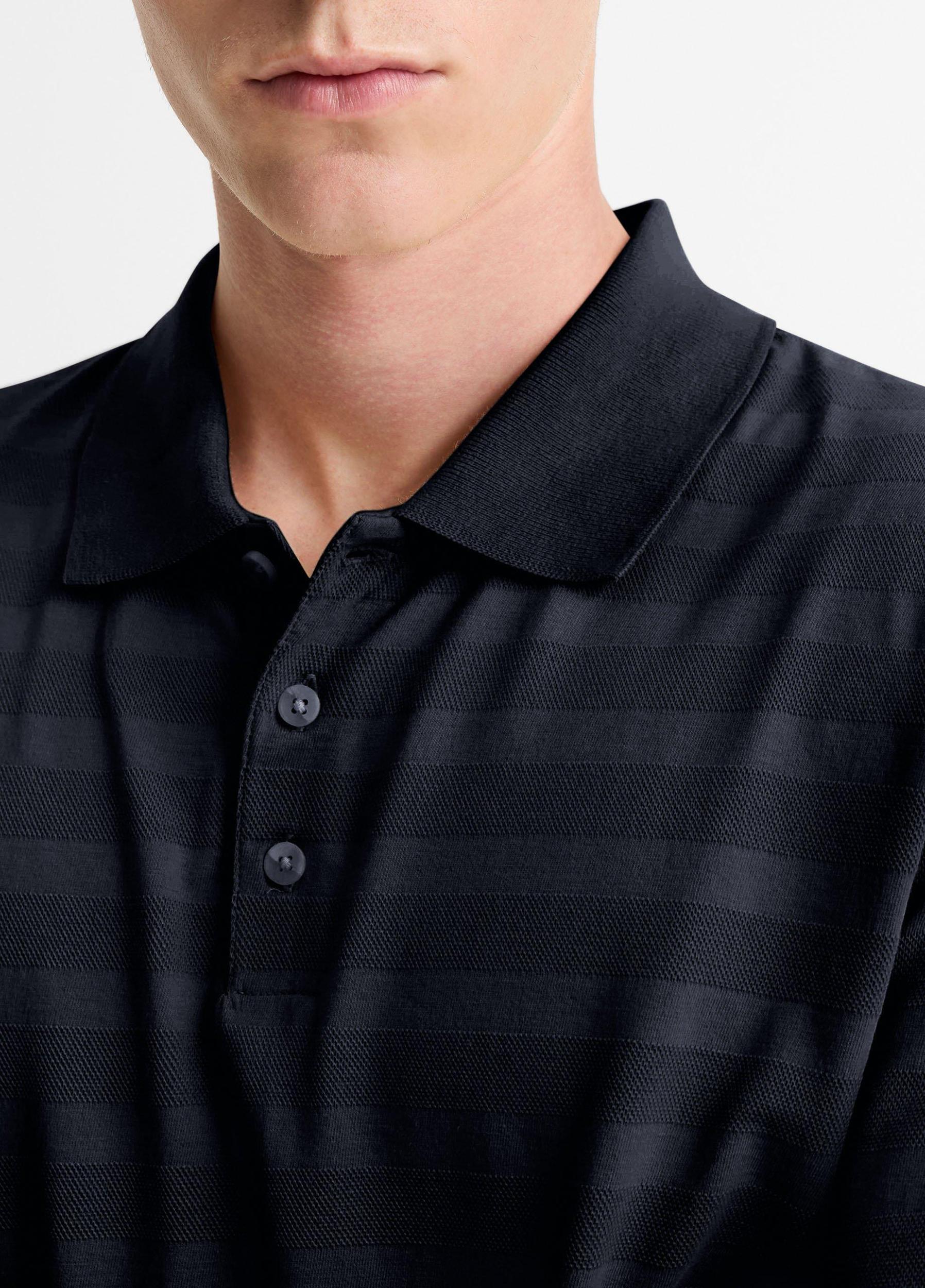 Jacquard-Stripe Cotton Long-Sleeve Polo Shirt Product Image