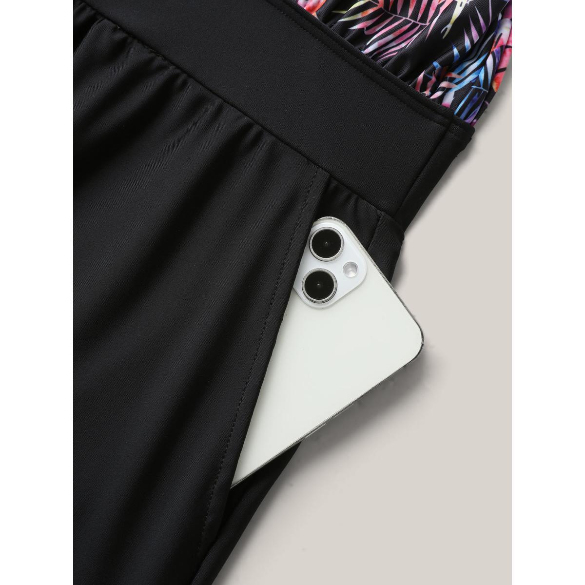 Plus Size Tropical Print Slit One-Piece Swimsuit Women's Swimwear BlackFlower Resort Patchwork Curve Bathing Suits High stretch One Pieces BloomChic 26/4X Product Image